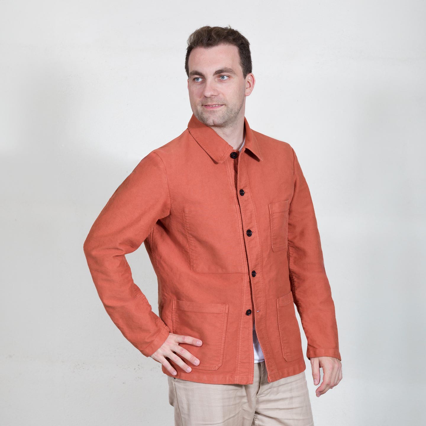 French Workwear chore jacket in sateen moleskin 3M/5 Chanterelle