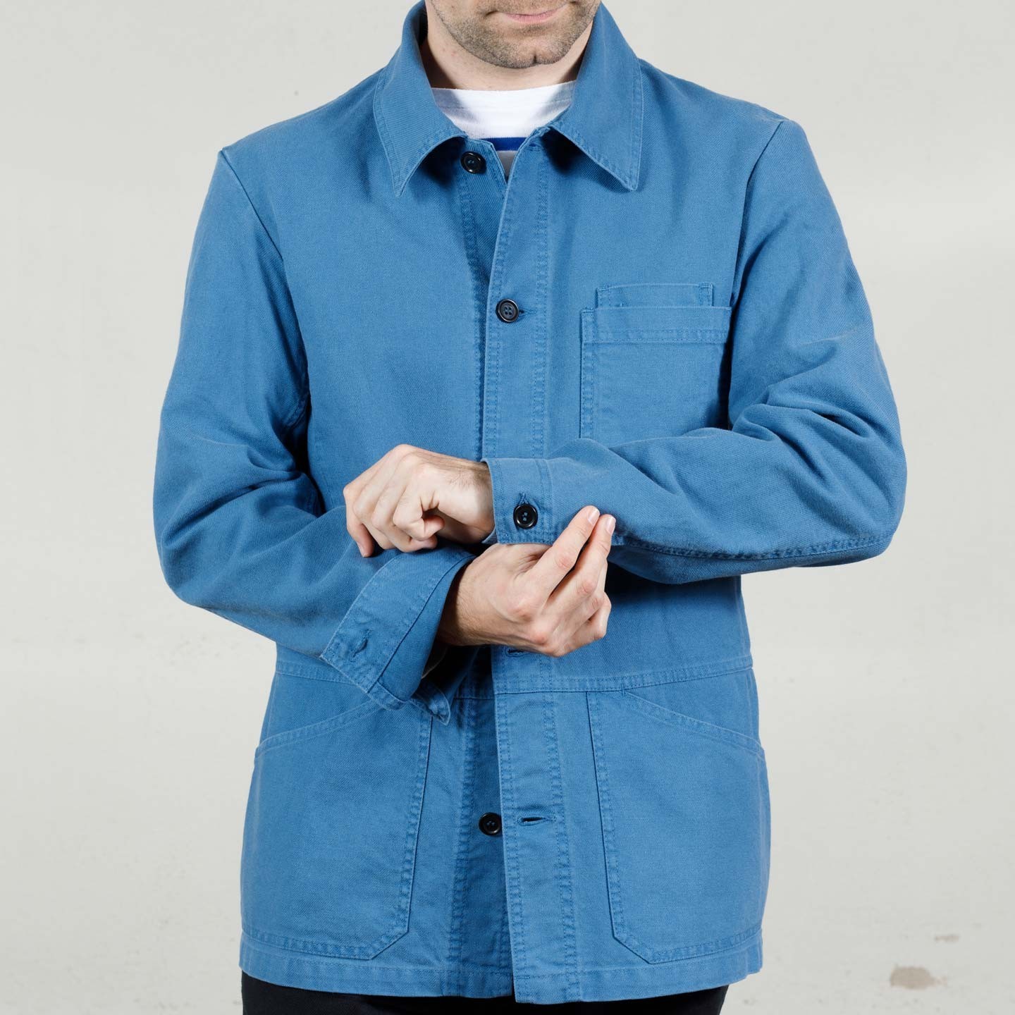 Organic Cotton Workwear Jacket with Cuffs 1G/8B indigo