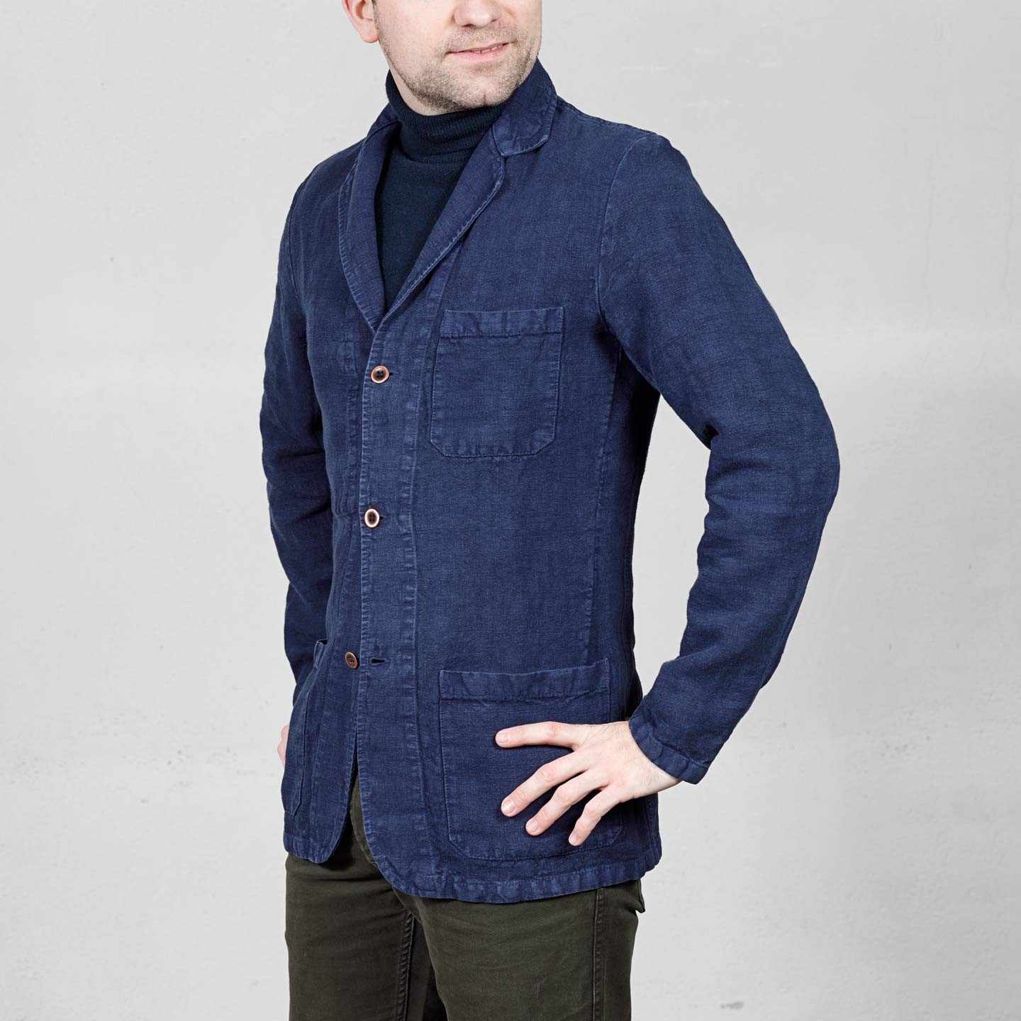 Workwear Blazer in Heavy Linen fabric 2L/24 navy